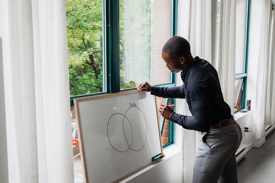 Probability Venn diagram drawn on a whiteboard — visual explanation of conditional probability